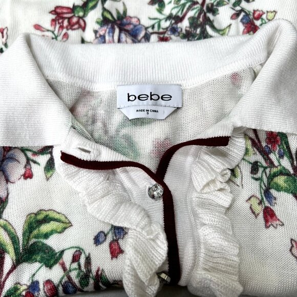Bebe Floral Cold Shoulder Sweater Size Small S Henley Collared - Picture 3 of 4
